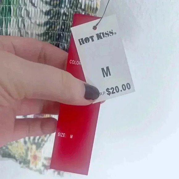 NWT Hot Kiss Green White Tropical Smocked Tube Top Summer Beach Vacation Size M - Picture 4 of 4